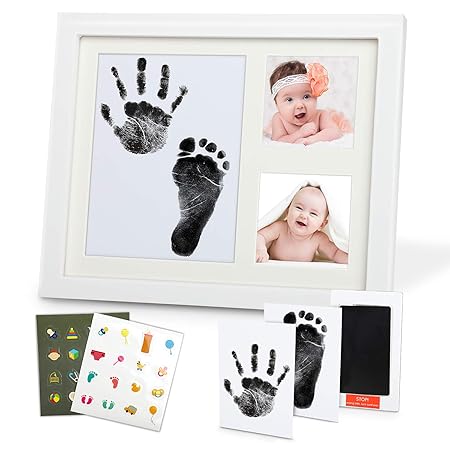 Lenbest Baby Handabdruck und Fußabdruck Gipsabdruck Set, Bilderrahmen Baby Abdruck für Neugeborene mit 1 Sauberes Touch Tinte