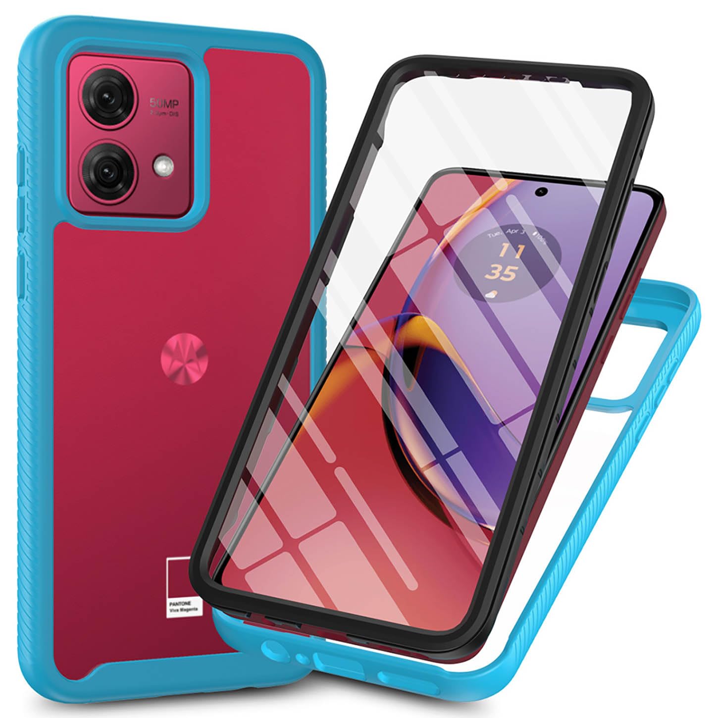 ILING Trasparente Case for Motorola Moto G84 5G, 360° Full Body Protection Cover with Built-in Screen Protector, Shockproof Hard PC + Silicone TPU Bumper Case Cover (Light Blue)