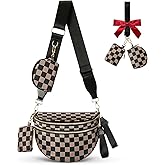 Cross Body Bag for Women Bum Bag Checkered Belt Bags Fanny Packs for Girls Travel Purse Fashion Waist Packs Crossbody Nylon Purse Trendy Shoulder Bags for Womens