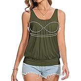 ANYFITTING Women Tank Top with Built in Bra Wide Strap Camisole Blouse Padded Shirt Summer Sleeveless Yoga Top Blouson Tee