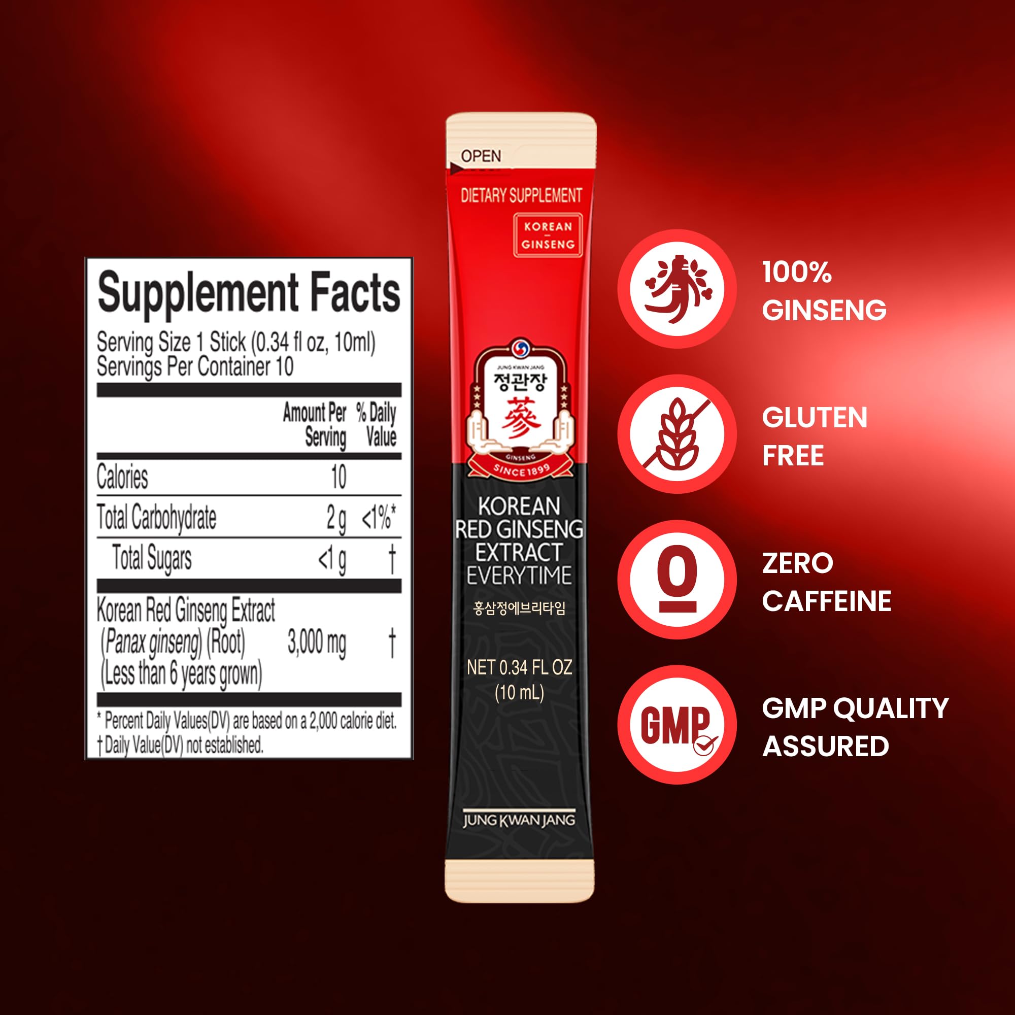 JungKwanJang Korean Red Ginseng Extract Everytime 3000mg | Sugar Free Energy Supplement, Ginseng Tea, Ginseng Supplement, Korean Food | Energy Boost,Stamina | 30 Count