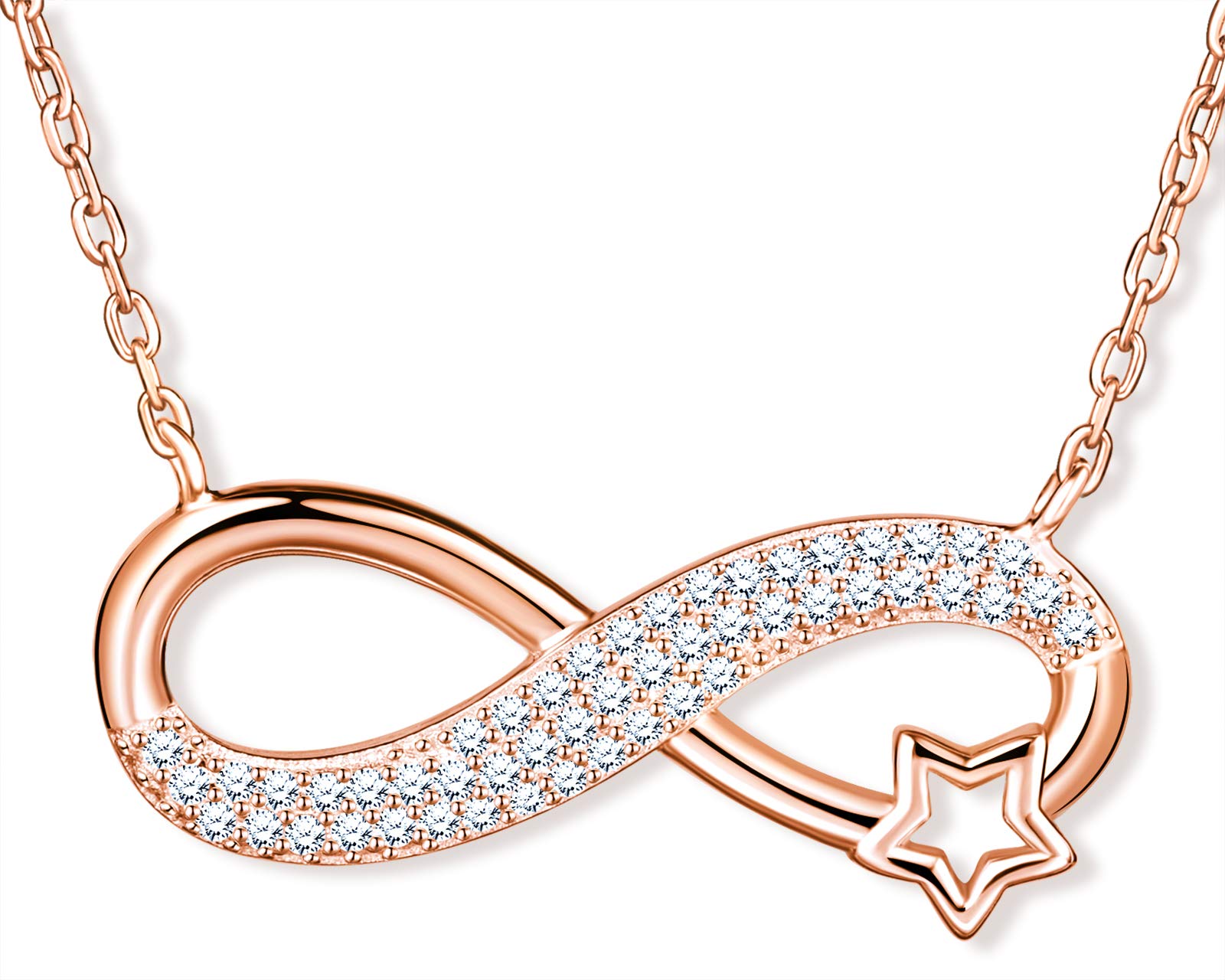 MicLee Women's girl's Necklace pendant, 925 Sterling Silver necklace, Infinity symbol inlaid star necklace, beautiful and shining pendant, Inlaid zircon, rose gold
