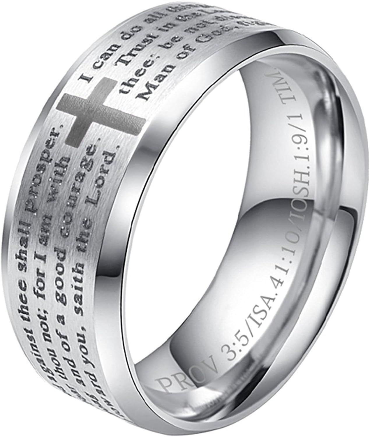 Alextina 8mm Men S Stainless Steel Bible Verse Christian Lord S Prayer Cross Ring Wedding Bands Laser Engraved Amazon Com
