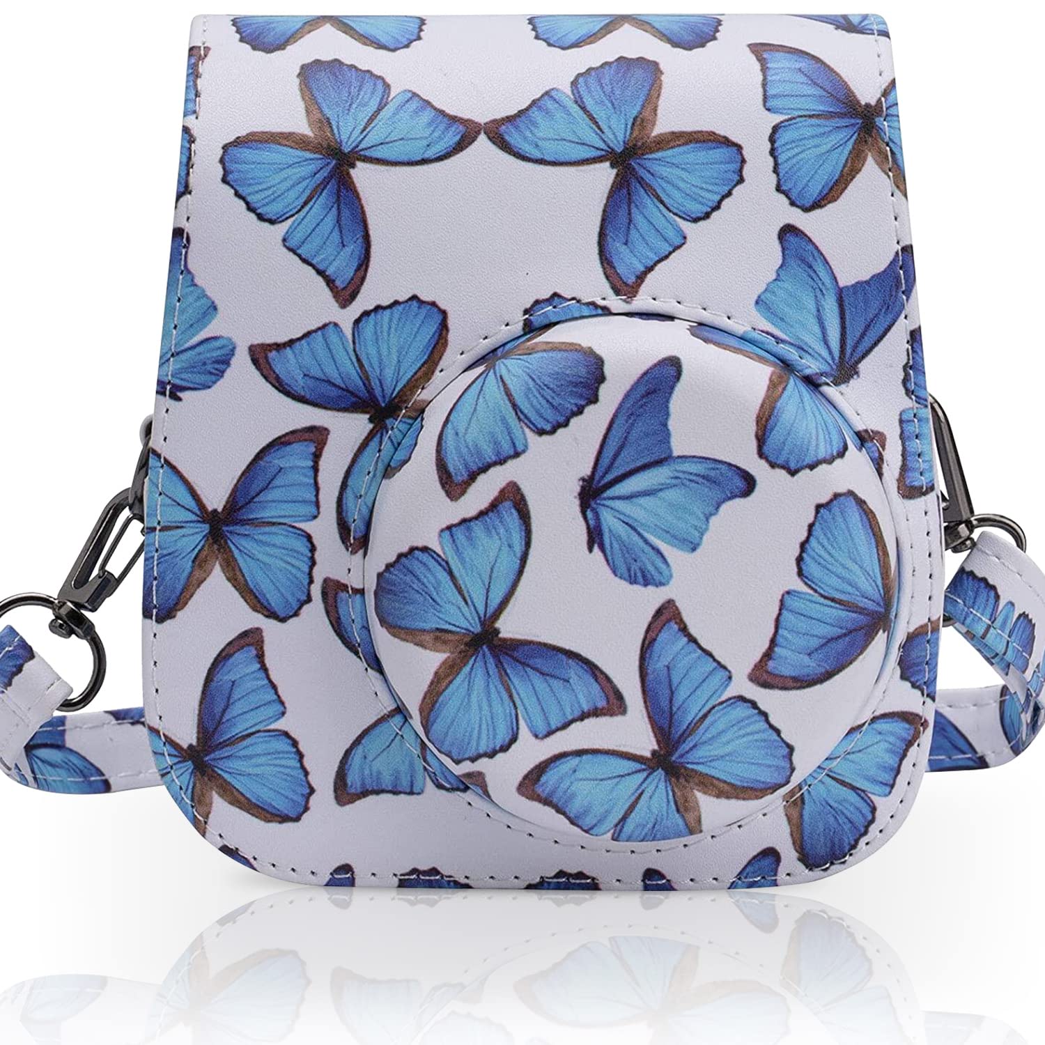 Frankmate Camera Case Compatible with Fujifilm Instax Mini 11 12 Instant Film Camera with Accessory Pocket and Adjustable Strap (Butterfly)