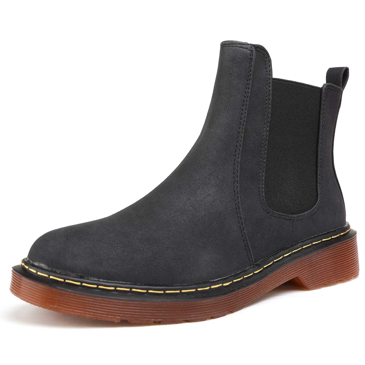 Odema Womens Leather Chelsea Boots Low Heel Elastic Slip On Ankle Bootie Black