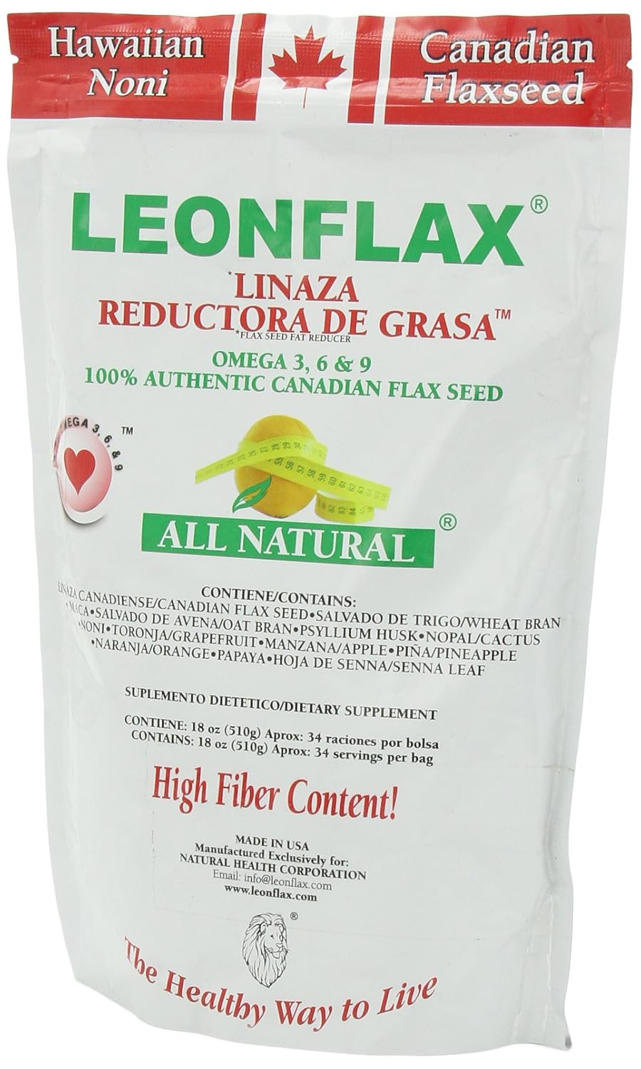 Leonflax Canadian Flaxseed Plus Fat Reducer 18 oz Weight Loss
