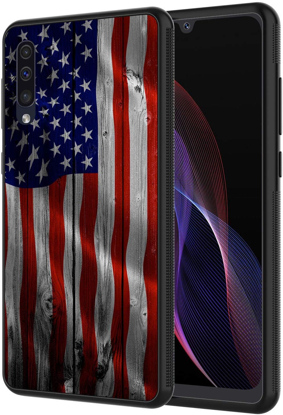 Galaxy A50 Case, AIRWEE Slim Shockproof Silicone TPU Back Protective Cover Case for Samsung Galaxy A50 6.4 inch (2019),American Flag on Wood