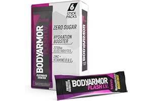 BODYARMOR Flash IV Electrolyte Packets, Grape - Zero Sugar Drink Mix, Single Serve Packs, Coconut Water Powder (6 Count)