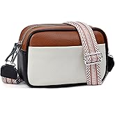 Small Crossbody Bags for Women Genuine Leather, Guitar Strap Shoulder Handbag Purse Camera Bag with Rfid Card Slots,Black with Brown and White