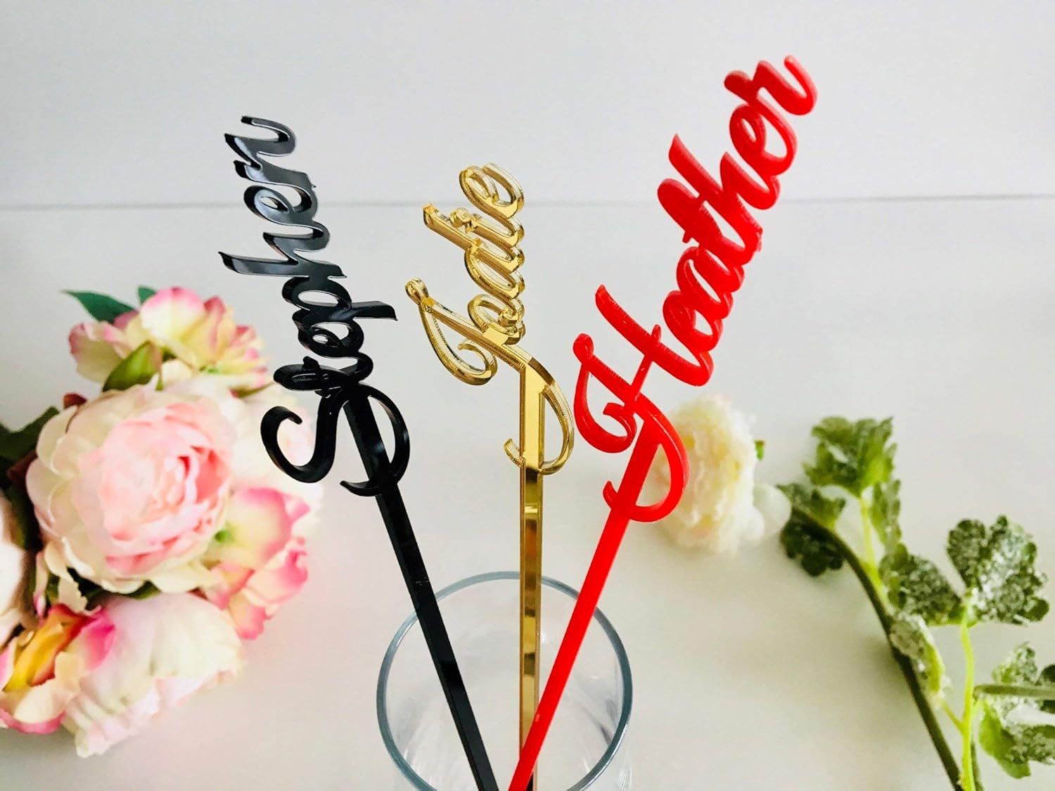 Personalised wedding drink stirrers Name Stir Sticks Cocktail bar