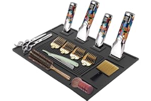 MoyRetty Magnetic Barber Organizer Mat for Clippers(17.7'' x 11.8''), Professional Anti-Slip Heat-Resistant Silicone Pad for Hair Stylist Supplies- 4 Magnets