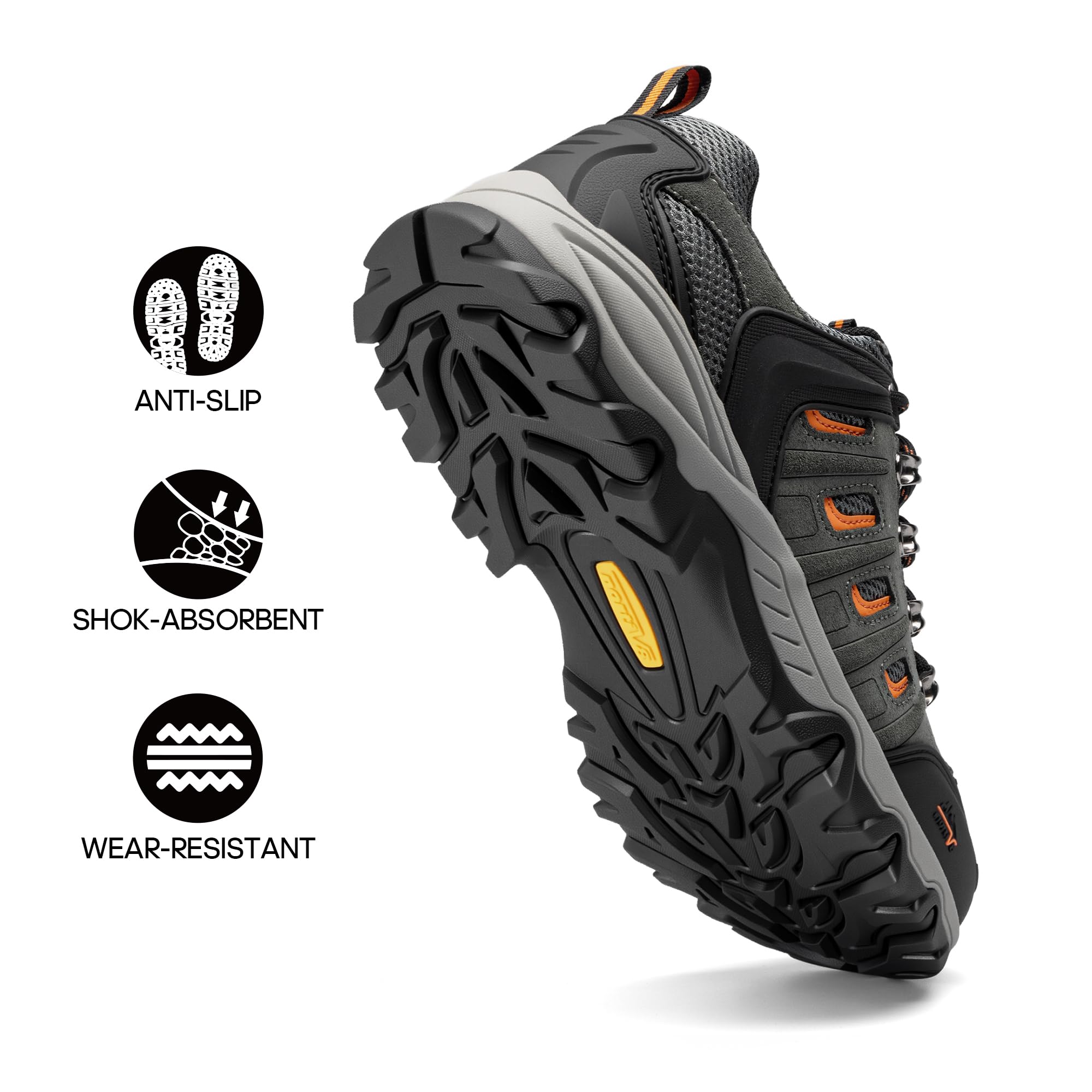 NORTIV 8 Herren Wanderschuhe Low Top Leichte Outdoor Trekking Camping Hiking Shoes Kletterschuhe Trail wasserdichte,Size 43,Schwarz/Dunkel/Grau/Orange,Quest-1 2