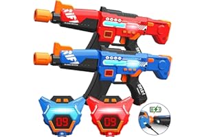 Rechargeable Laser Tag Guns Toys Set of 2 with Upgraded LED Digital Multi-Functional Vests Birthday Gifts for Kids Boys Girls