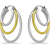 Sterling Silver Polished Finish Triple Circle Round-Tube Hoop Earrings for Women, 25mm Diameter.