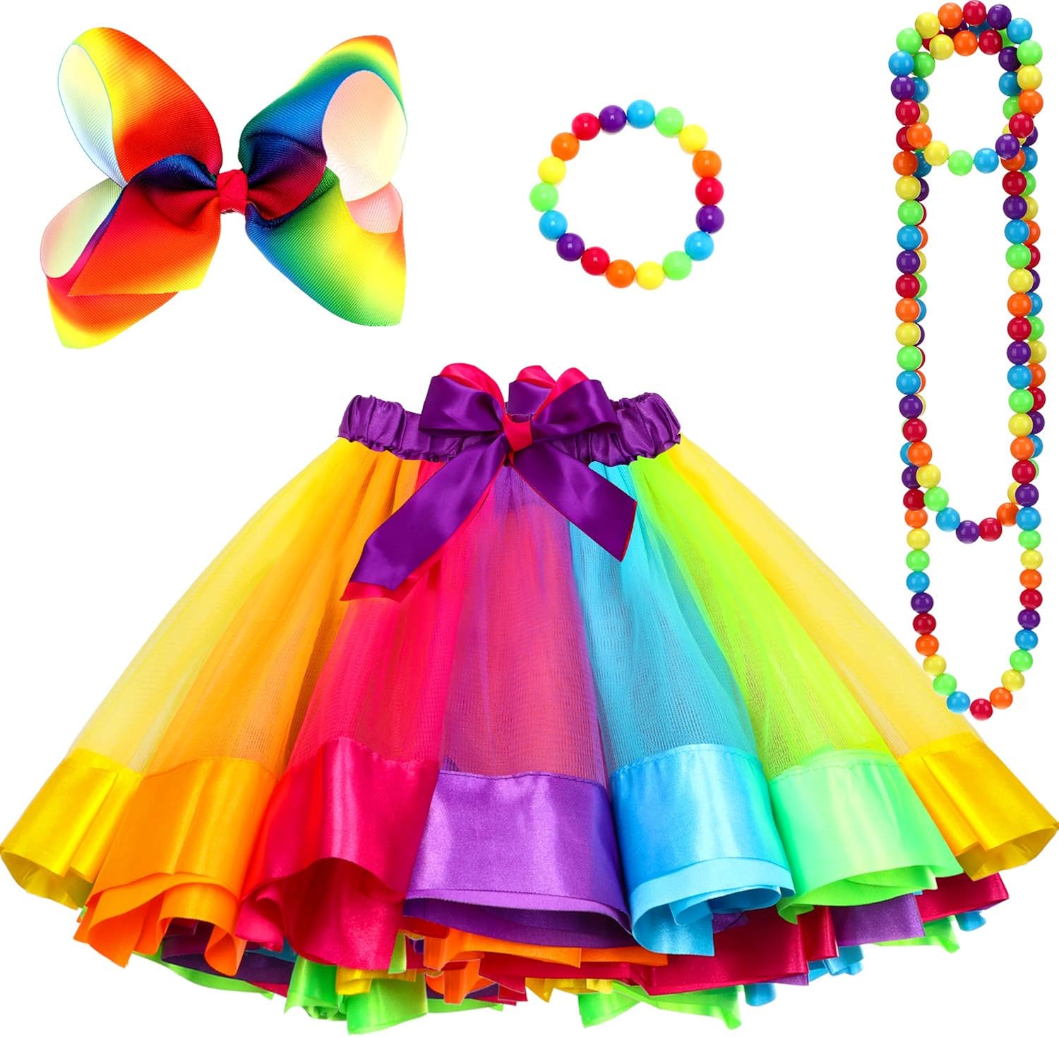 80s Rainbow Tutu Skirt Set for Girls Kids Fancy Dress Party