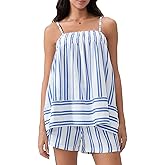 Wyeysyt Women 2 Piece Lounge Set Striped Pajama Set Ruffle Hem Cami Tops and Stripe Boxer Shorts Pj Set Sleepwear