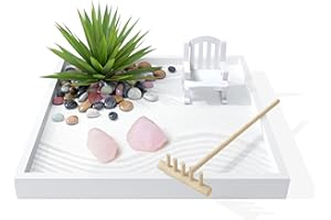 Cularve Zen Garden for Desk – White Modern Style with Healing Crystals and Sand Rake, Perfect for Home, Office, and Desktop Decor, Meditation and Stress Relief
