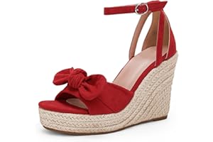 Rilista Womens Wedge Platform Sandals Cute Bowknot Open Toe Espadrille High Heels Buckle Ankle Strap Summer Shoes