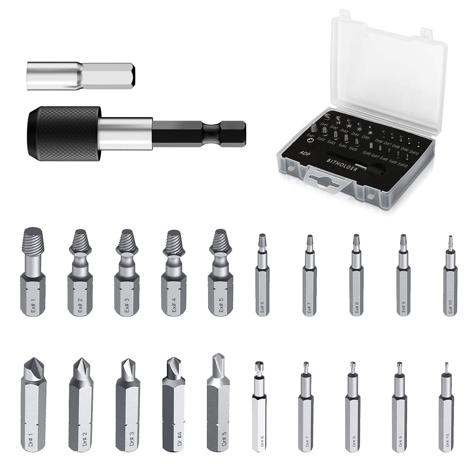thumbnail interactive-video image 1 of Raynesys 22-Piece Damaged Screw Extractor Set - Easy Out Stripped Screw Remover Kit With Adapter & Holder For DIY Repairs 1 of 14