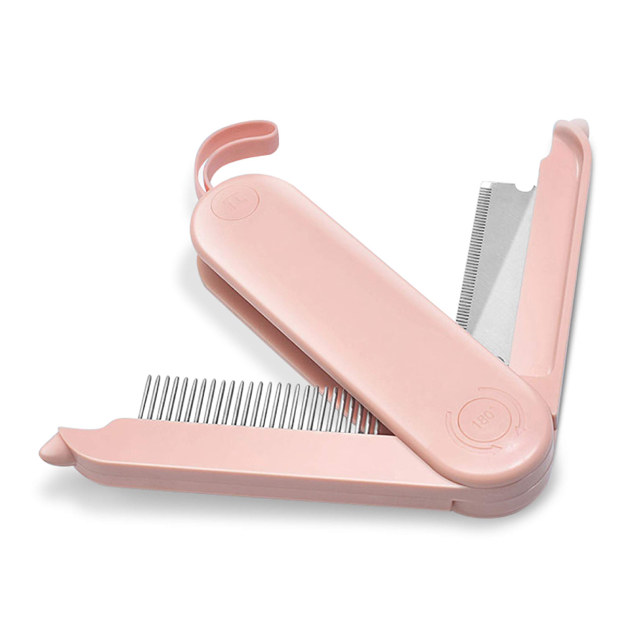 Fur Magic Deshedding and Dematting Comb, 2 Sided Foldable Pet Grooming Brush for Deshedding, Mats and Tangles, Reduce Shedding for Dogs and Cats with Medium and Short Hair, Pink