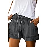 Mosucoirl Women Comfy Drawstring Casual Elastic Waist Pure Color Shorts Summer Beach Lightweight Short Pants with Pockets