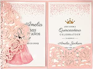 DORISHOME - Kit de invitaciones para quinceañera de 15 x 18 cm, color