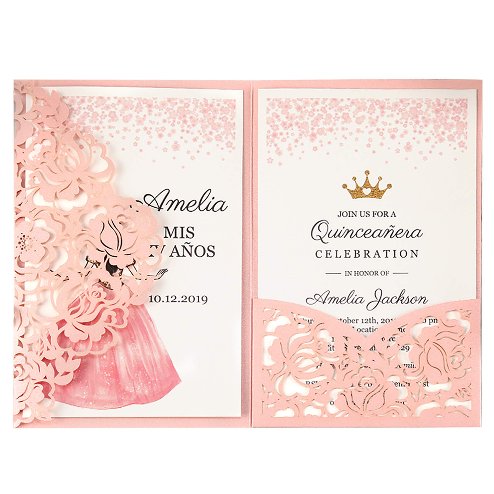 Buy DORISHOME 4.7x7 Inch 1PC Blank Pink Quinceanera Invitations Kit
