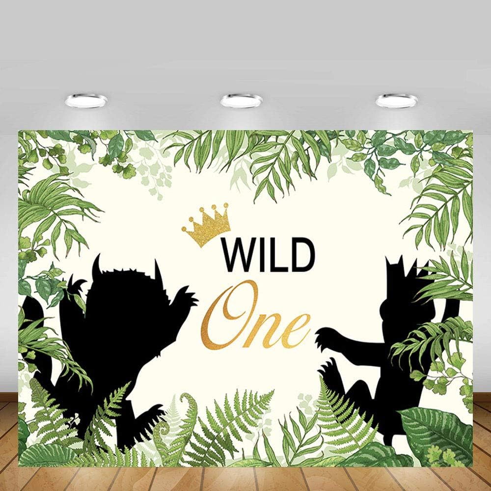 MEHOFOTO Wild One Themed 1st Birthday Party Backdrop Animals Photography Background Jungle Safari Green Leaves Baby Boy Photo Booth Banner Decorations 7x5ft - Image 5