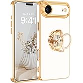 Fingic for iPhone Air Case[with 360°Rotatable Ring Holder][Support Magnetic Car Mount] Shiny Plating Gold Slim Fit Thin Soft TPU Rugged Bumper Anti-Scratch Case for iPhone 17 Air for Girls Boy,White