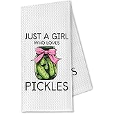 OTOUO Just a Girl Who Loves Pickles Kitchen Towels, Pickle Gifts for Pickle Lovers Dish Towels Tea Towels, Pickle Gifts for Women, Pickle Themed Gifts, Pickle Decorations Hand Towels, 16x24 Inch