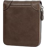 WishLotus Wallets for Men, Leather Mens Wallet with Smooth Zipper, Wallet for Men with Zipper Pocket Cash Credit Slot, Men Wallet for ID Card Cash Bills Coin (Brown)