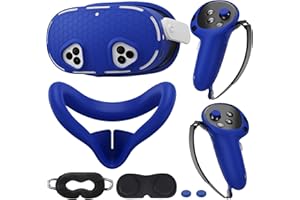 KANG YU Silicone Cover Set Compatible with Meta/Oculus Quest 3s Accessories, VR Silicone Face Cover, VR Shell Cover,Touch Controller Grip Case,Camera Lens Protector Set (Blue)
