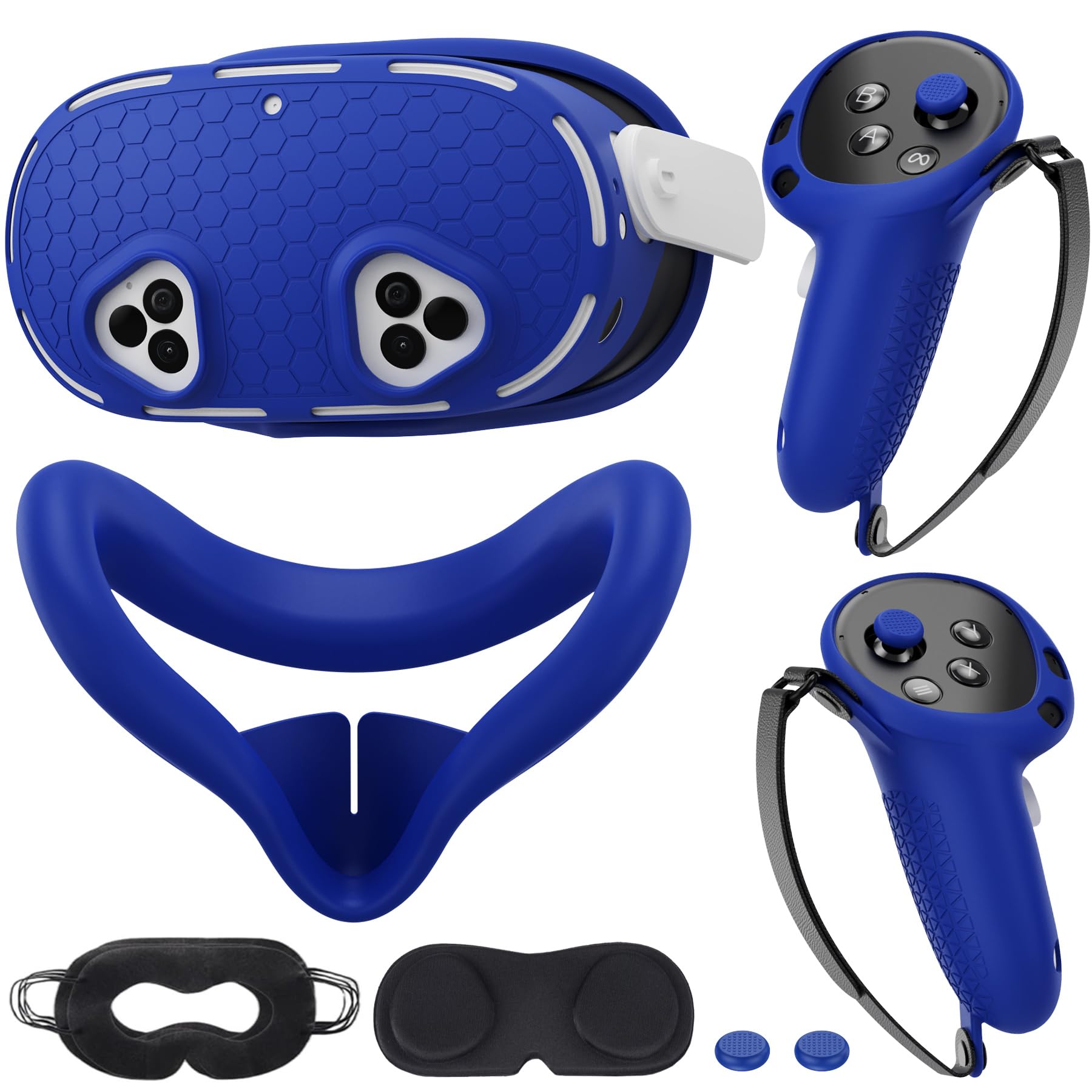 Silicone Cover Set Compatible with Meta/Oculus Quest 3s Accessories, VR Silicone Face Cover, VR Shell Cover,Touch Controller Grip Case,Camera Lens Protector Set (Blue)