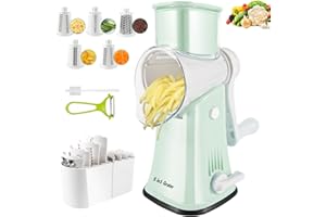 Eleko Meyar Cheese Grater 5-in-1Rotary Cheese Grater,Versatile Manual Cheese Grater With Handle - cheese shredder,Efficient Slicer and Nut Grinder with Easy Cleaning(blue) (green)