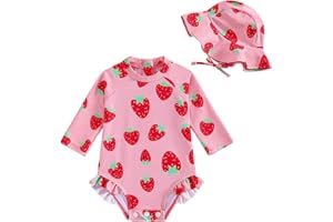 WOLBAY Baby Girl Swimsuit Long Sleeve One Piece Rash Guard with Sun Hat Zipper Bathing Suit Size 0-2T
