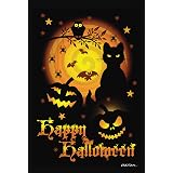 Halloween Garten-Flagge – „Spooky Manor“ Mit Kürbis-Motiv, Doppelseitig Bedruckt, Wetterfest, 71x102 Cm, Inkl. Mini-Flagge & Mast