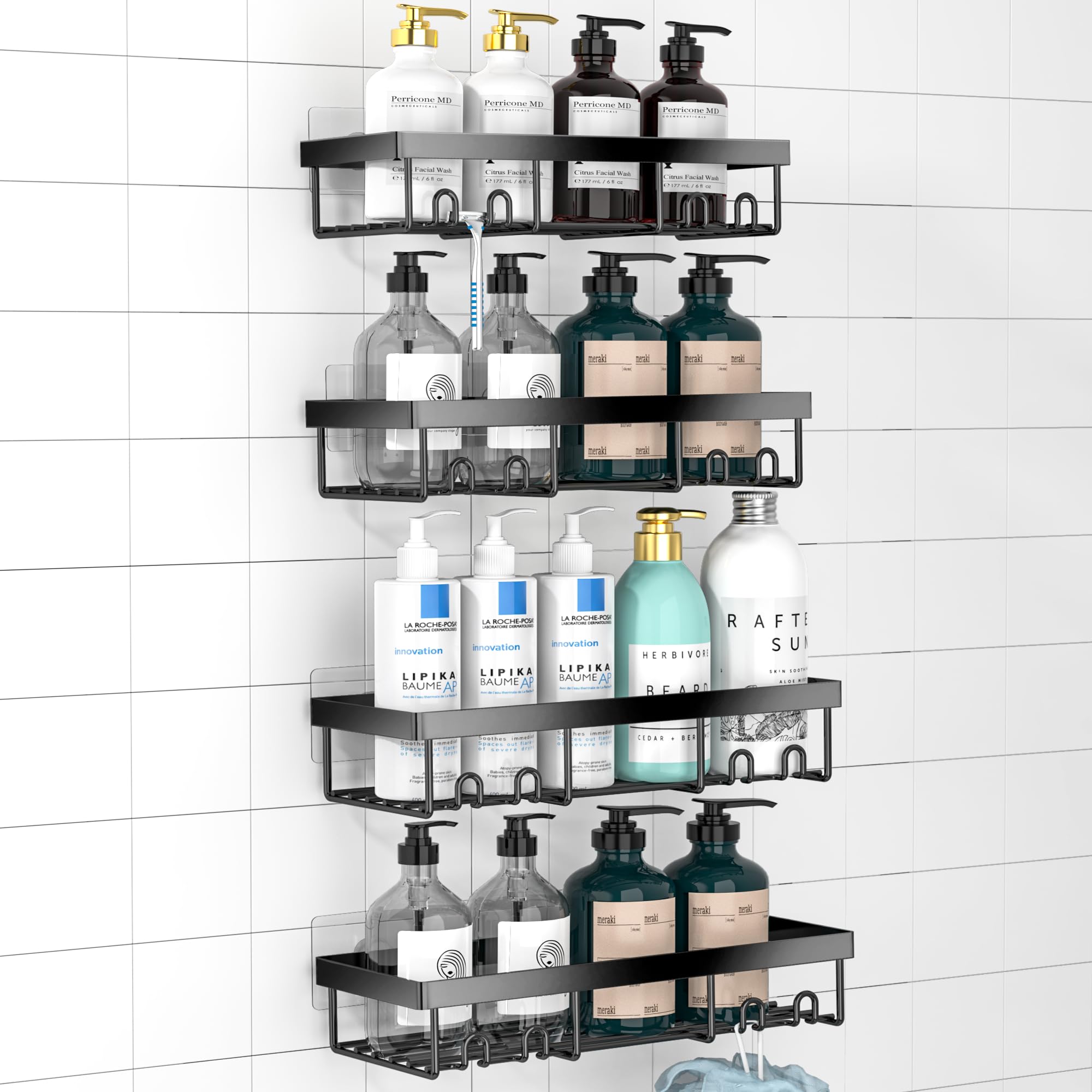 Photo 1 of Moforoco Shower Caddy Shelf Organizer Rack, Self Adhesive Black Bathroom Set Decor, RV Shampoo Organization Storage Accessories, Household Essentials