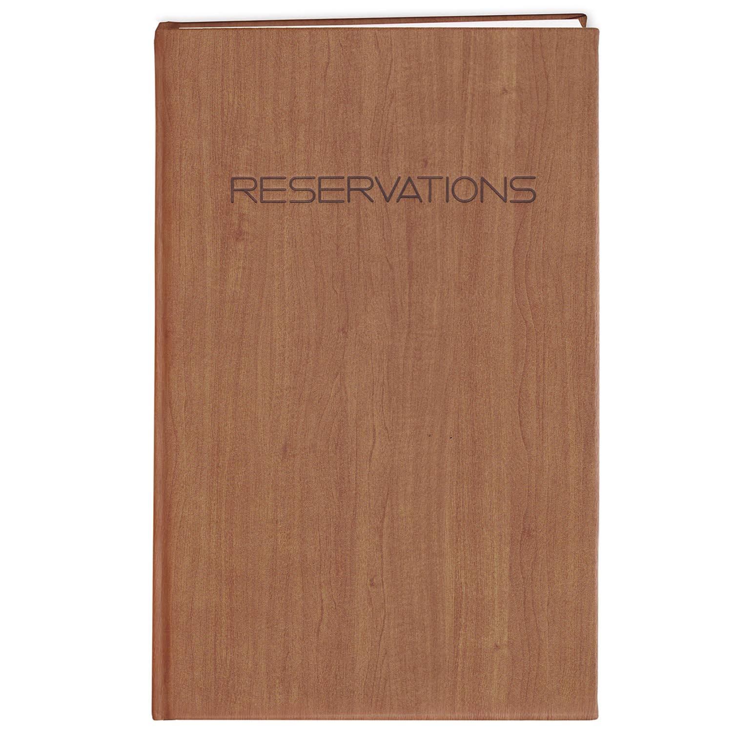 BookFactory Restaurant Reservations Book, 365 Day Table Reservations, Dinner Reservations Book, 408 Pages 8 7/8" x 13 1/2", Soft Touch Wood Finish Cover Case Bound (LOG-408-OCS-AXE94000(Reservations))
