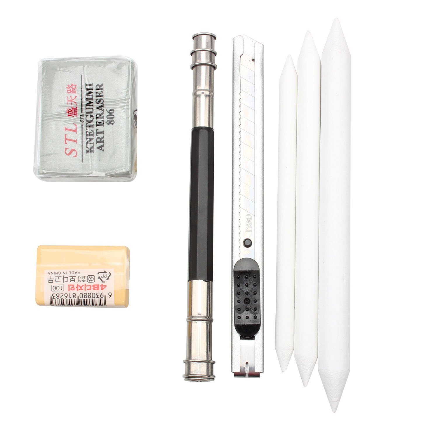 Feelily Künstler 18 Skizze Bleistifte mit Radiergummi Kohlestifte Papierstifte Bleistifthalter Schneidemesser für Anfänger Skizzierung Zeichnen Malerei, Kunst Zeichnen Stifte im  Mäppchen, Schwarz