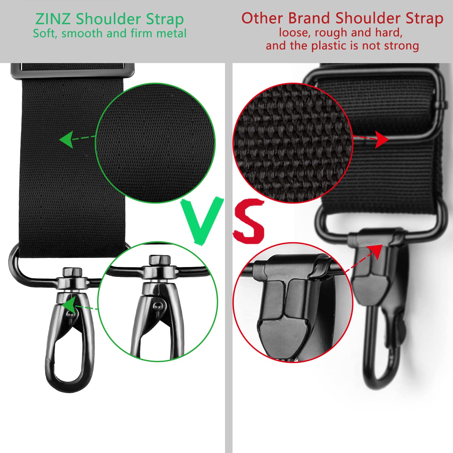 ZINZ 79 inch Shoulder Strap, Extra-thick Fixed Cushion Pad and Dual Clasps Universal Replacement Strap with Metal Swivel Hooks for Laptop Bags, Luggage Bags, Camera, Crossbody (200cm,Black)