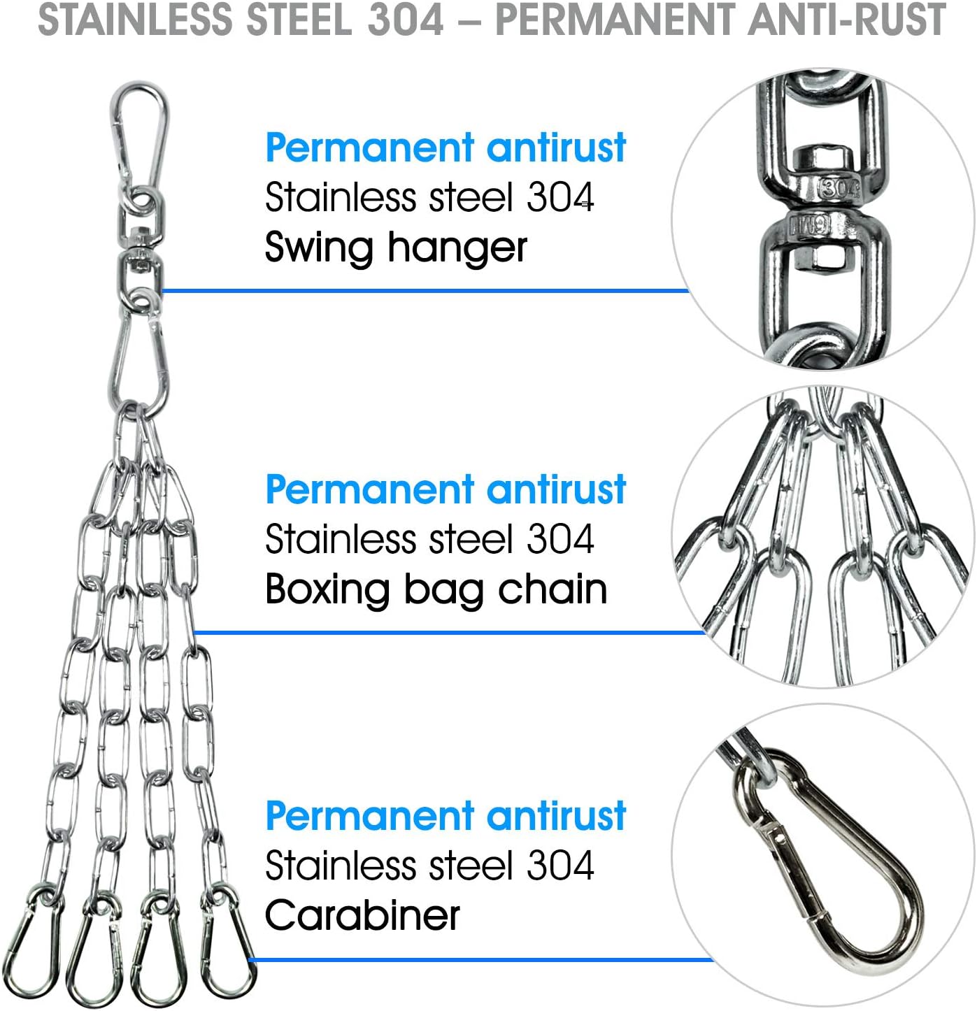 Yes4All Heavy Bag Swivel Chain with 4 Snap Hooks - Boxing Swivel Chain - Support up to 150 lbs : Punching Bag Hangers : Sports & Outdoors