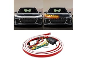 CCBASEBALL Exterior Car LED Strip Lights Cuttable Dynamic Scan Start Up Car Hood Light Strip Sequential Flowing Turn Signal Lights Waterproof Daytime Running Light for Car SUV Truck, White & Amber 70 Inch