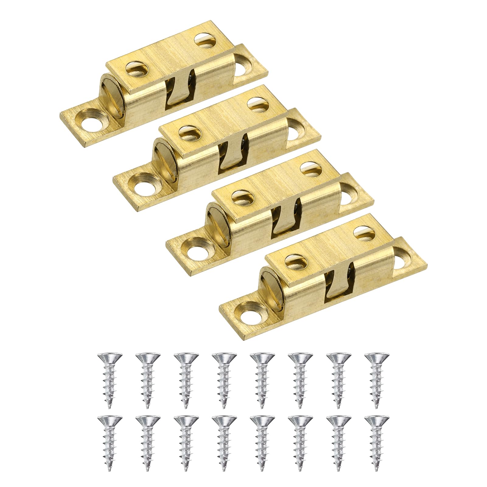 PATIKIL 40mm Double Ball Tension Roller Catch Latch, Solid Brass Adjustable Hardware Fitting with Screws for Cabinet Closet Tension Latch, Gold Tone