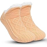 Slipper Socks for Women Men Girls, Fluffy Warm Socks Knitted Thick Fleece Lined Grippers Non Slip Socks Soft Cozy Winter Home