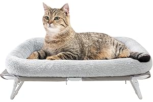 Sunhoo Elevated Cat Bed Foldable Raised Pet Hammock Self-Supporting Puppy Lounger with Off Floor Metal Frame Washable Cover for Small Dog Kitten Indoor Use 25.2x15.75x7.48 in（Grey）