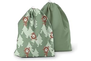 Esembly Ditty Bag Duo - Reusable Waterproof Wet Bags for Cloth Diapers, Swimsuits, Toiletries, and Snacks, Set of 2 - Peek-a-Bear and Aloe