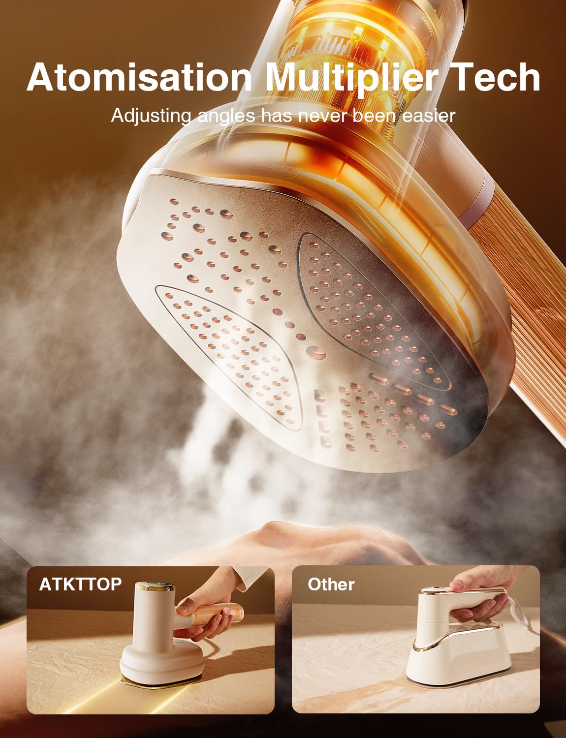 ATKTTOP Handheld Steamer for Clothes [Steamer&Iron in One],1000W Strong Power Touchscreen Control Travel Steamer,15s Fast Heat-up Portable Mini Fabric Wrinkle Remover Garment Steamer (Beige)