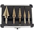 ZELCAN Step Drill Bits, HSS 5PCS Titanium Step Drill Bit Set, 50 Sizes in 5 High Speed Steel Unibit Drill Bits Set for Sheet 