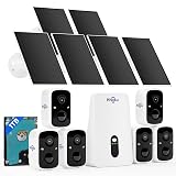 Hiseeu Solar Security Cameras Wireless Outdoor System, 6 Cam-Kit, Expandable to 10CH, No Monthly Fee, Solar-Powered, Home Security Cameras System with 2K Color Night Vision, 2.4G & 5G WiFi, 1TB HDD