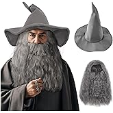 Joukavor Wizard Hat Beard and Wig Costume Accessory for Adults Halloween Cosplay (Grey)